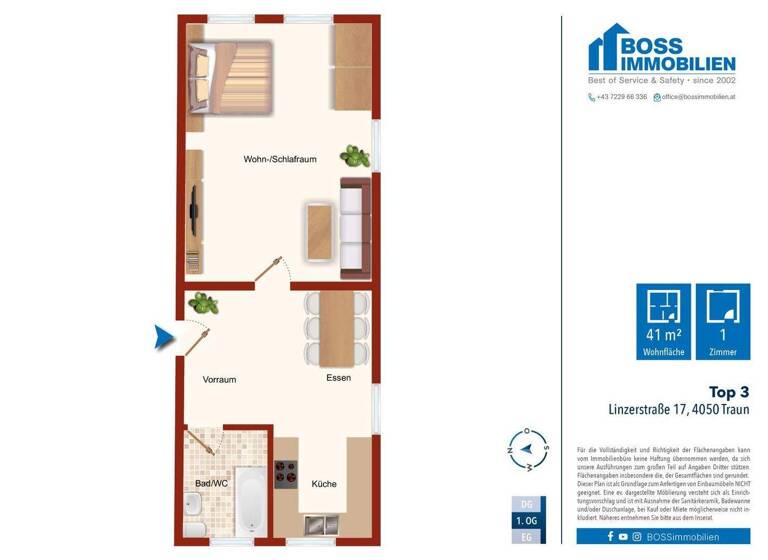 Studio zur Miete 376 € 1 Zimmer 41 m² 1. Geschoss frei ab 01.06.2026 Linzerstraße 17 Traun 4050