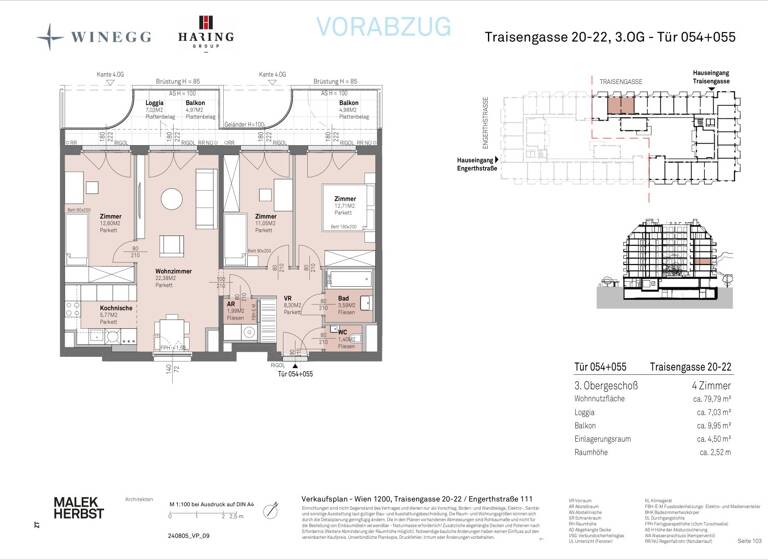 Wohnung zum Kauf - Erstbezug 502.700 € 4 Zimmer 79,8 m² 3. Geschoss Traisengasse 20-22 Wien 1200