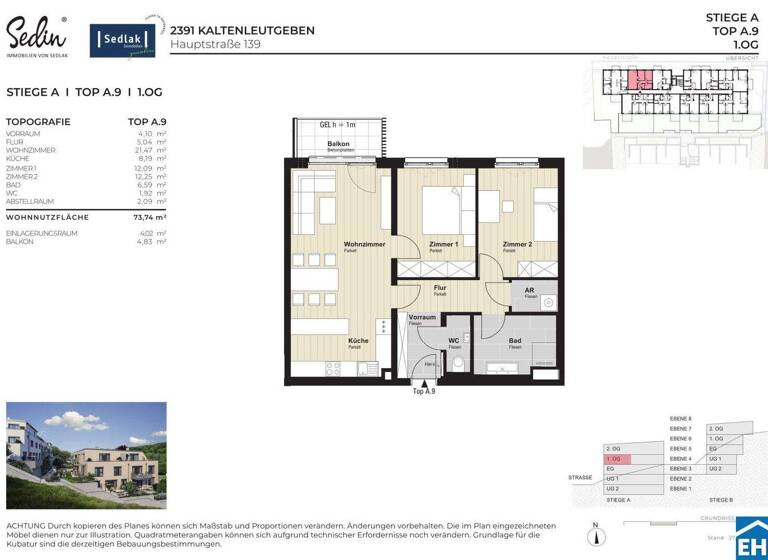 Wohnung zum Kauf - Erstbezug provisionsfrei 349.000 € 3 Zimmer 73,7 m² 1. Geschoss Hauptstraße Kaltenleutgeben 2391