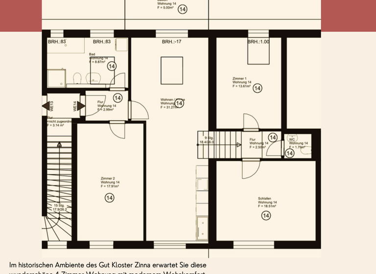 Wohnung zur Miete 1.025 € 4 Zimmer 102,5 m² 1. Geschoss frei ab 01.04.2026 Kaltenhausener Straße Kloster Zinna Jüterbog 14913