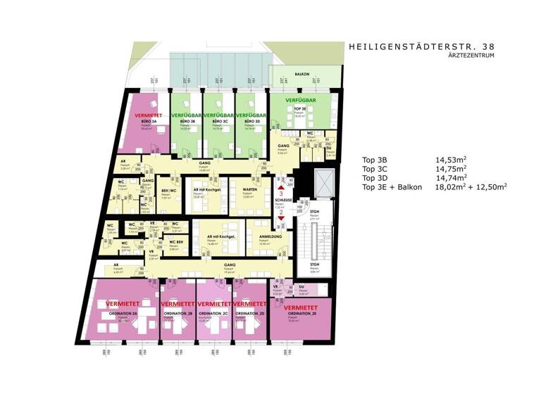 Praxis zur Miete 664 € 1 Zimmer 14,8 m² Bürofläche Wien 1190