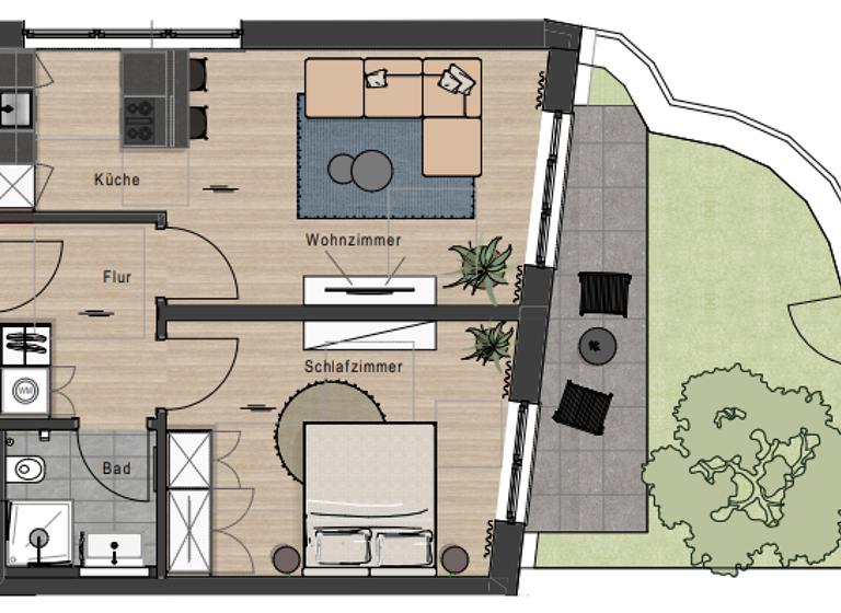 Terrassenwohnung zur Miete - Erstbezug 2.019 € 2 Zimmer 58 m² EG frei ab sofort Pasing-Obermenzing München 81247