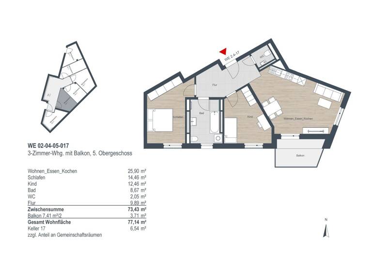 Wohnung zur Miete 1.103 € 3 Zimmer 77,6 m²<br/>Wohnfläche 5.<br/>Geschoss Knauppstraße 23c Stein Stein 90547