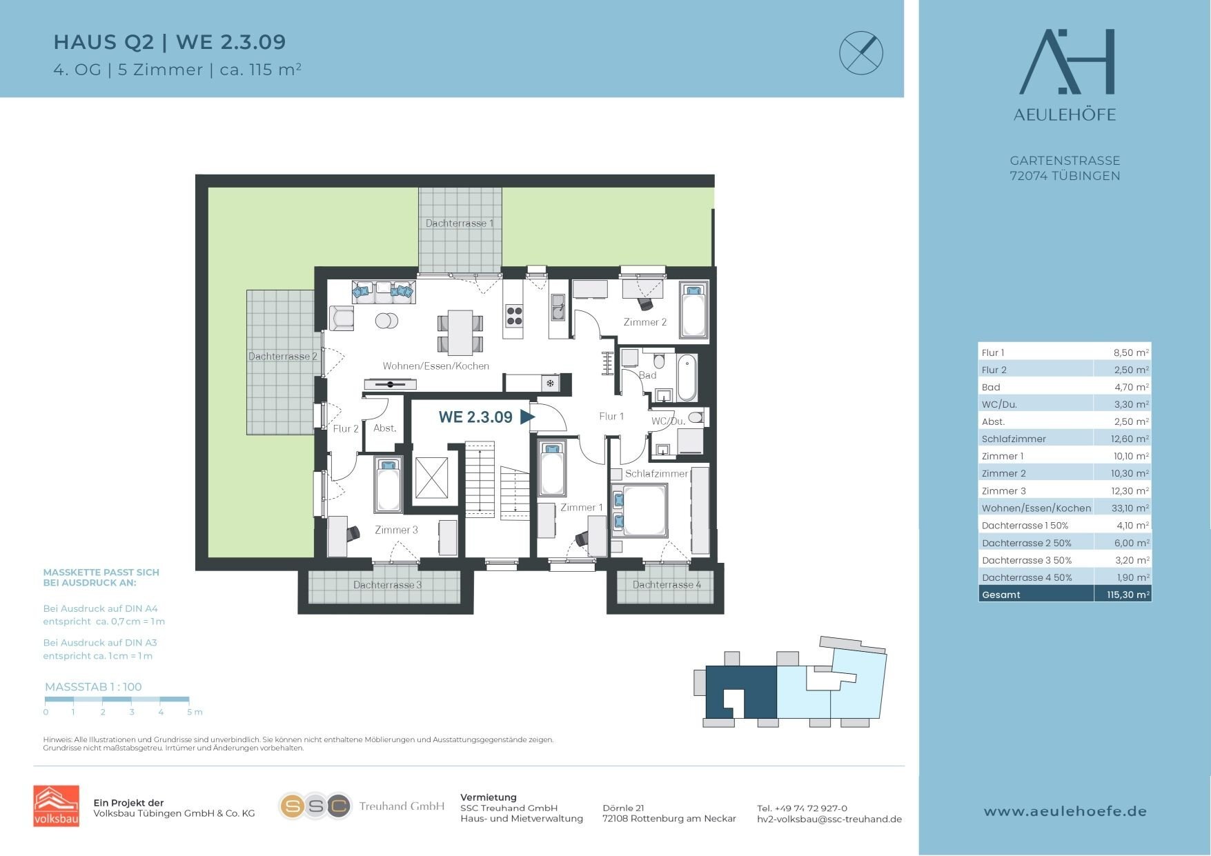 Wohnung zur Miete 1.989 € 5 Zimmer 115 m²<br/>Wohnfläche ab sofort<br/>Verfügbarkeit Gartenstraße Lustnau - Aeule Tübingen 72074