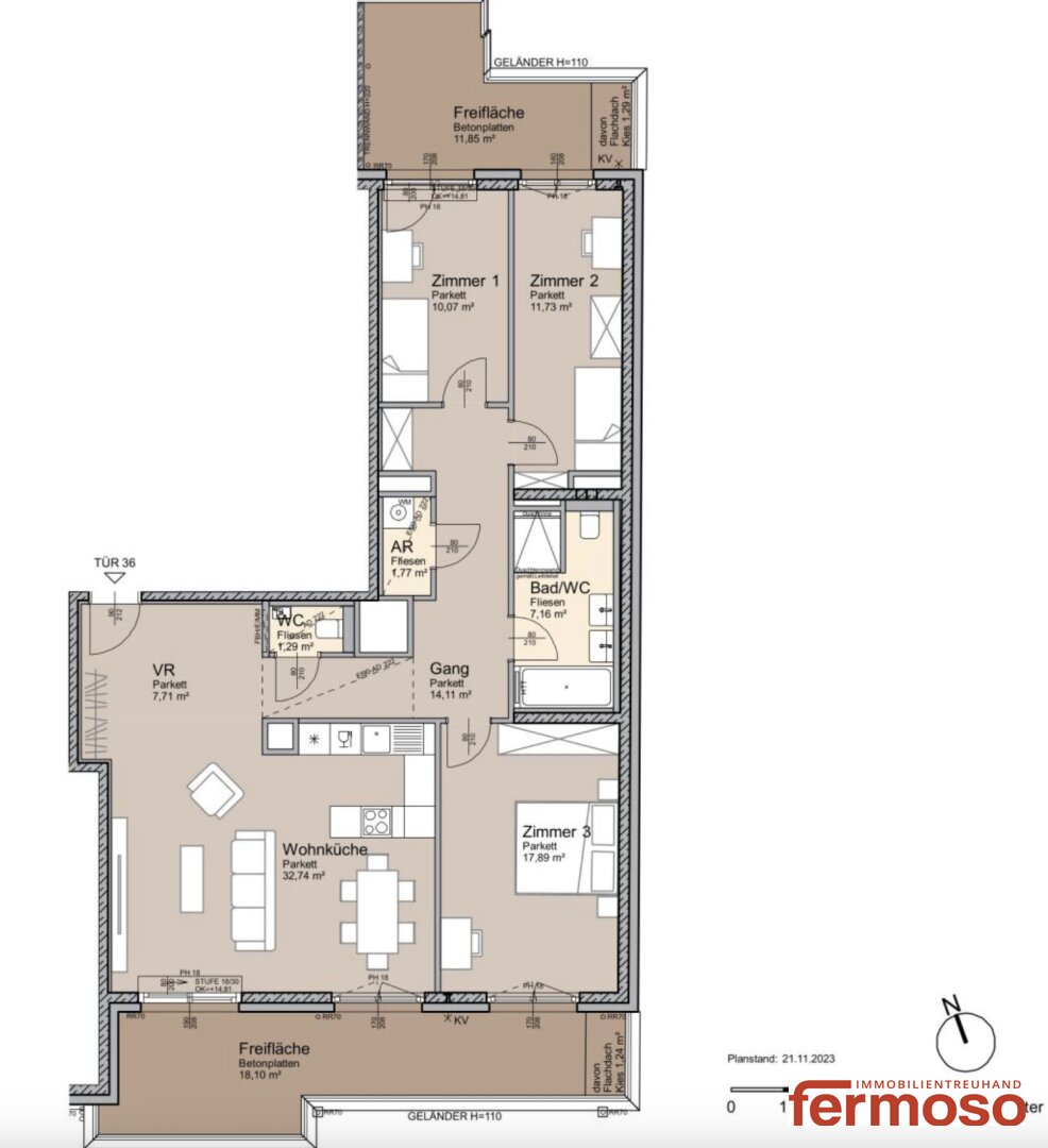 Wohnung zum Kauf provisionsfrei 690.000 € 4 Zimmer 104,5 m²<br/>Wohnfläche 3.<br/>Geschoss Wien 1230