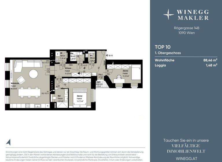 Wohnung zum Kauf - Erstbezug 925.000 € 3 Zimmer 88,4 m² 2. Geschoss Rögergasse 14B Wien 1090