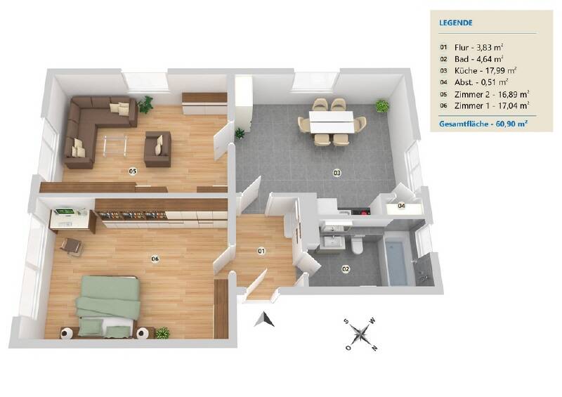 Wohnung zur Miete 799 € 2 Zimmer 58,5 m²<br/>Wohnfläche 01.07.2025<br/>Verfügbarkeit Hahler Str. 70 Innenstadt Minden 32427