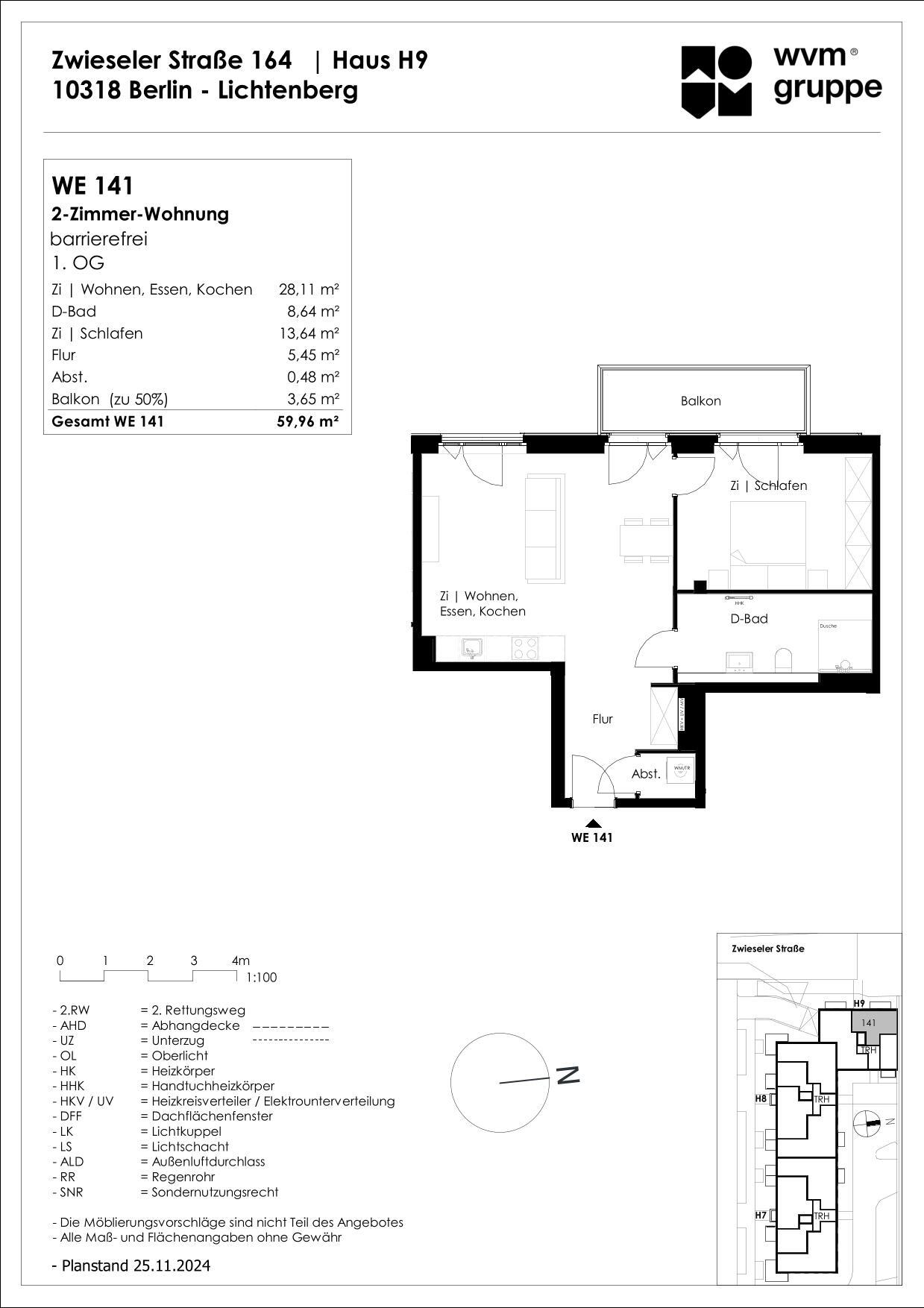 Wohnung zum Kauf provisionsfrei 372.000 € 2 Zimmer 60 m²<br/>Wohnfläche 1.<br/>Geschoss Zwieseler Straße 164 Karlshorst Berlin 10318