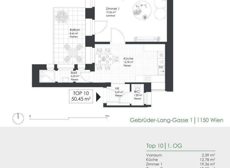 Wohnung zur Miete 605 € 2 Zimmer 50,5 m² 1. Geschoss Gebrüder-Lang-Gasse 1 Wien 1150