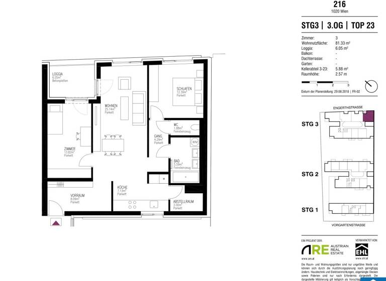 Wohnung zur Miete 1.290 € 3 Zimmer 81,3 m² 3. Geschoss Engerthstraße Wien 1020