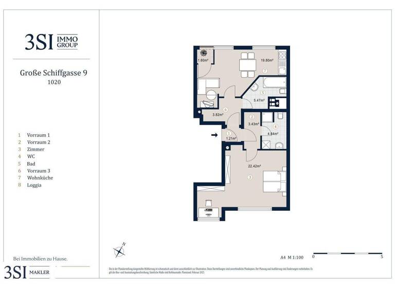 Wohnung zum Kauf - Erstbezug 644.000 € 2 Zimmer 60,8 m² 6. Geschoss Große Schiffgasse 9 Wien 1020