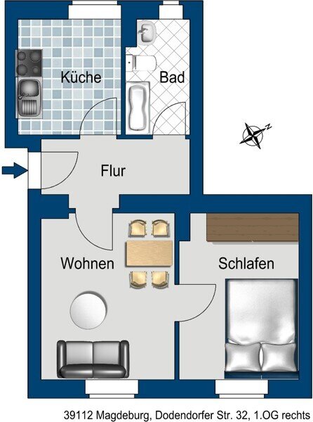 Wohnung zur Miete 275 € 2 Zimmer 42,4 m²<br/>Wohnfläche 1.<br/>Geschoss 25.12.2024<br/>Verfügbarkeit Dodendorfer Str. 32 Insel Magdeburg 39112