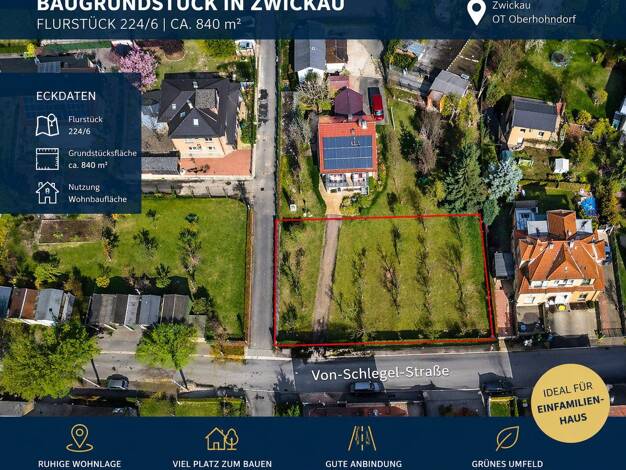 Grundstück zum Kauf provisionsfrei 116.000 € 840 m² Grundstück Von-Schlegel-Straße Oberhohndorf Zwickau 08056