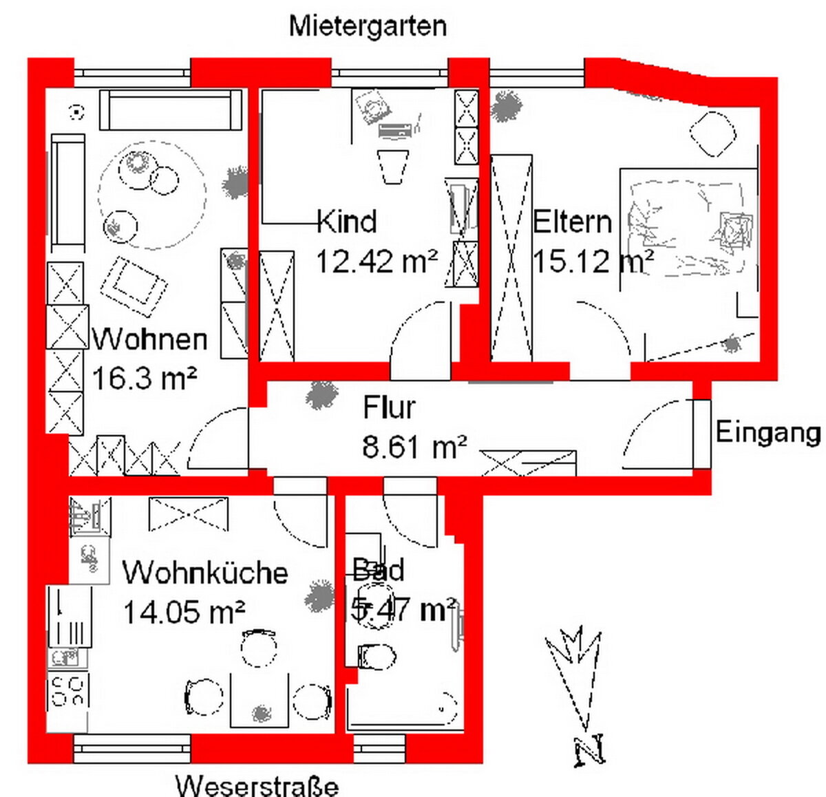 Wohnung zur Miete 429 € 3 Zimmer 72 m²<br/>Wohnfläche 1.<br/>Geschoss 01.03.2025<br/>Verfügbarkeit Weserstraße 150 B Bant Wilhelmshaven 26382