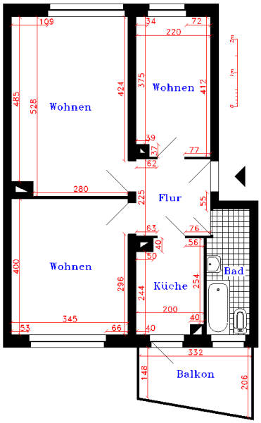 Wohnung zur Miete 341 € 2,5 Zimmer 58,4 m²<br/>Wohnfläche 4.<br/>Geschoss Grenzstr. 12 Finsterwalde Finsterwalde 03238