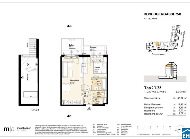 Wohnung zum Kauf - Erstbezug 374.400 € 2 Zimmer 45,1 m² Roseggergasse Wien 1160