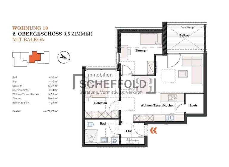 Wohnung zum Kauf - Erstbezug provisionsfrei 399.900 € 3,5 Zimmer 75,7 m² 2. Geschoss Laupheim 88471