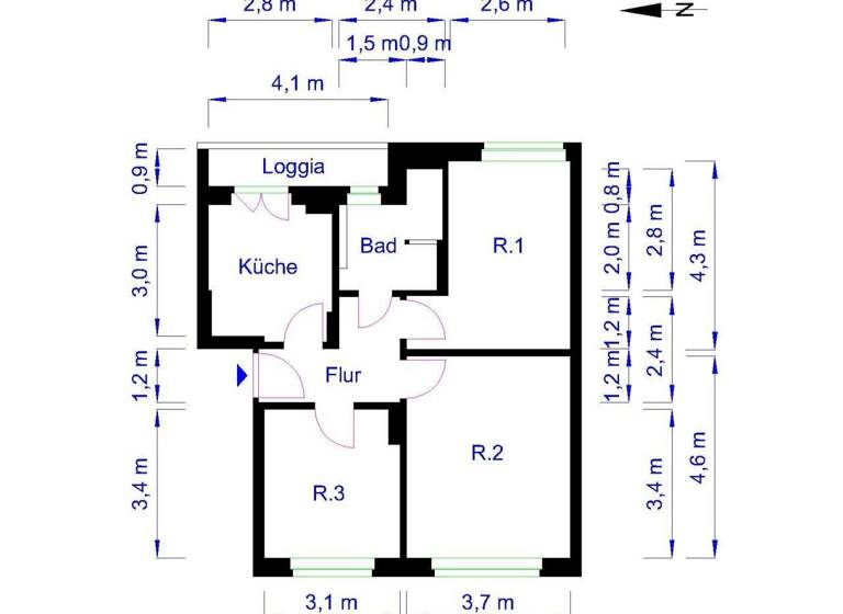 Wohnung zur Miete 607 € 3 Zimmer 60,7 m² 2. Geschoss Erxleber Str. 5 Stadtfeld West Magdeburg 39110