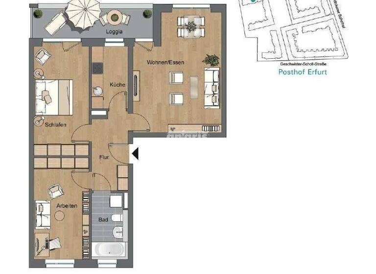 Wohnung zur Miete 1.140 € 3 Zimmer 80,8 m² Krämpfervorstadt Erfurt, Stadt 99085