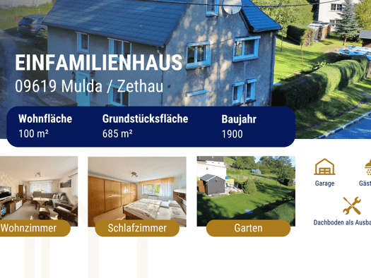 Einfamilienhaus zum Kauf 75.000 € 3 Zimmer 100 m² 685 m² Grundstück Zethau Mulda/Sa. 09619