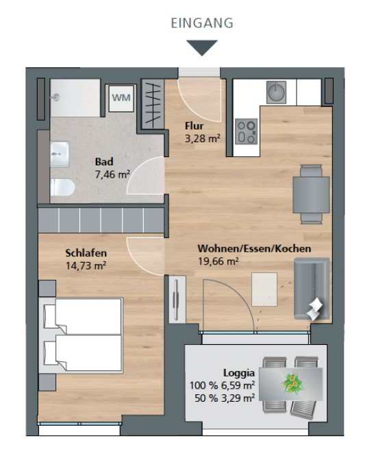 Wohnung zur Miete 990 € 2 Zimmer 48 m²<br/>Wohnfläche 2.<br/>Geschoss Emmy-Wechßler-Weg  5 Alt-Söflingen Ulm 89077