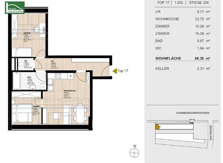 Wohnung zur Miete 770 € 3 Zimmer 66,3 m² 3. Geschoss frei ab 15.02.2026 Stammersdorfer Straße 236 Wien 1210