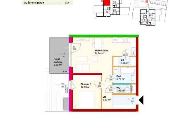 Wohnung zur Miete - Erstbezug 531 € 2 Zimmer 55,5 m² EG Geras 2093