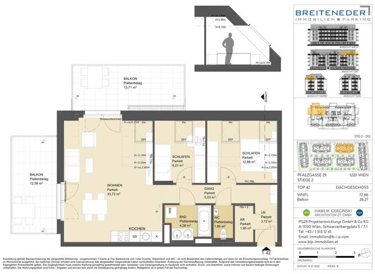 Wohnung zur Miete - Erstbezug 1.217 € 3 Zimmer 72,7 m² frei ab sofort Wien 1220
