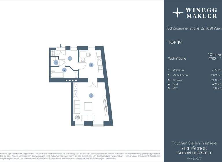 Wohnung zum Kauf 379.000 € 2 Zimmer 47,9 m² 2. Geschoss Schönbrunner Straße 22-24 Wien 1050