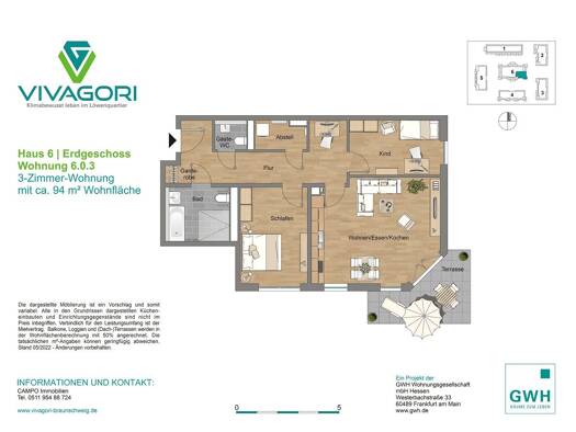 Wohnung zur Miete 1.129 € 3 Zimmer 94,1 m² EG frei ab sofort Vincent-van-Gogh-Ring Braunschweig Westliches Ringgebiet 38126