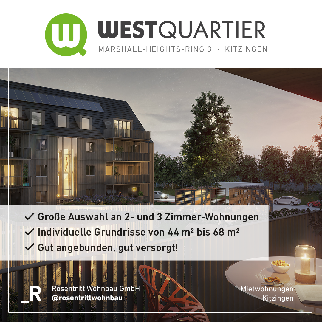 Wohnung zur Miete 780 € 2 Zimmer 61 m²<br/>Wohnfläche 2.<br/>Geschoss Marshall-Heights-Ring 3 Kitzingen Kitzingen 97318