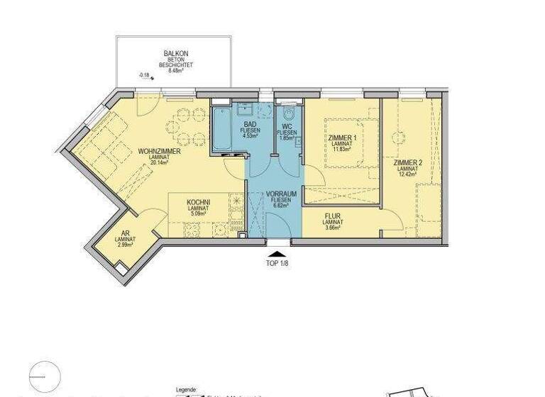 Wohnung zur Miete - Erstbezug 904 € 3 Zimmer 69,1 m² 1. Geschoss Stadionstraße Wiener Neustadt 2700