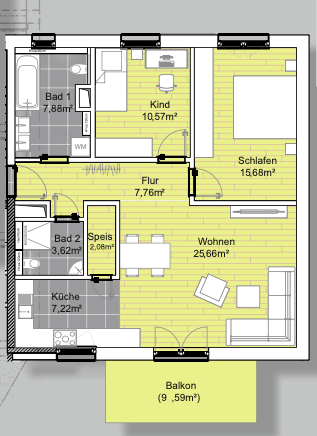 Wohnung zum Kauf provisionsfrei 535.000 € 3 Zimmer 85,6 m²<br/>Wohnfläche 2.<br/>Geschoss ab sofort<br/>Verfügbarkeit Schniegling Nürnberg 90427