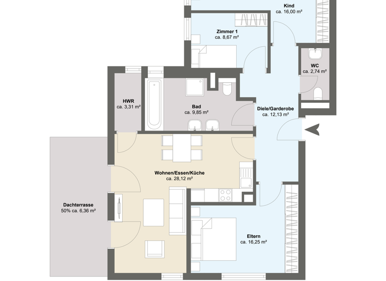 Wohnung zum Kauf - Erstbezug 559.000 € 4 Zimmer 103,4 m² 1. Geschoss Fechenheim Frankfurt am Main 60386