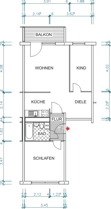 Wohnung zur Miete 306 € 3 Zimmer 56,3 m²<br/>Wohnfläche 4.<br/>Geschoss Am Harthwald 108 Markersdorf 628 Chemnitz 09123