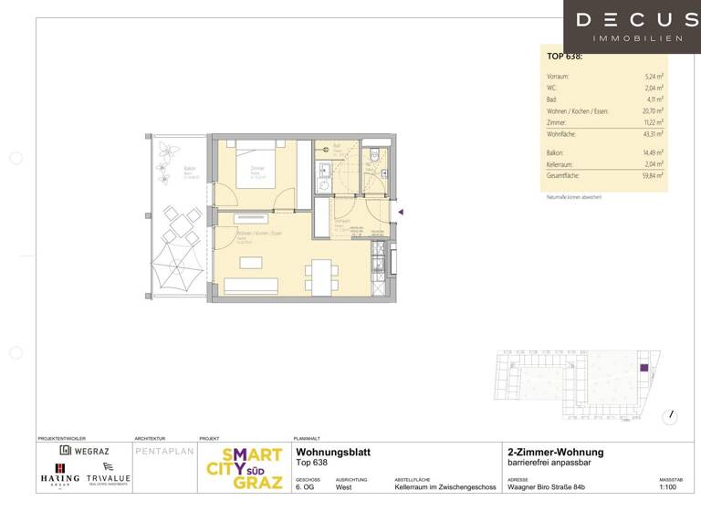 Wohnung zur Miete 625 € 2 Zimmer Lend Graz 8020