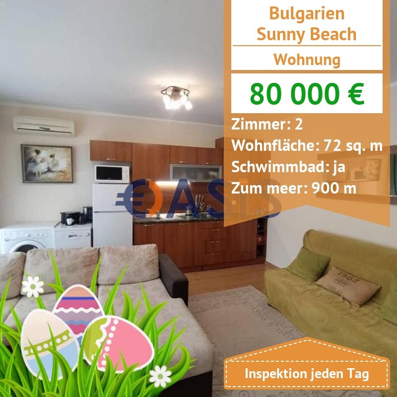 Apartment zum Kauf provisionsfrei 80.000 € 2 Zimmer 72 m²<br/>Wohnfläche 2.<br/>Geschoss Sunny Beach