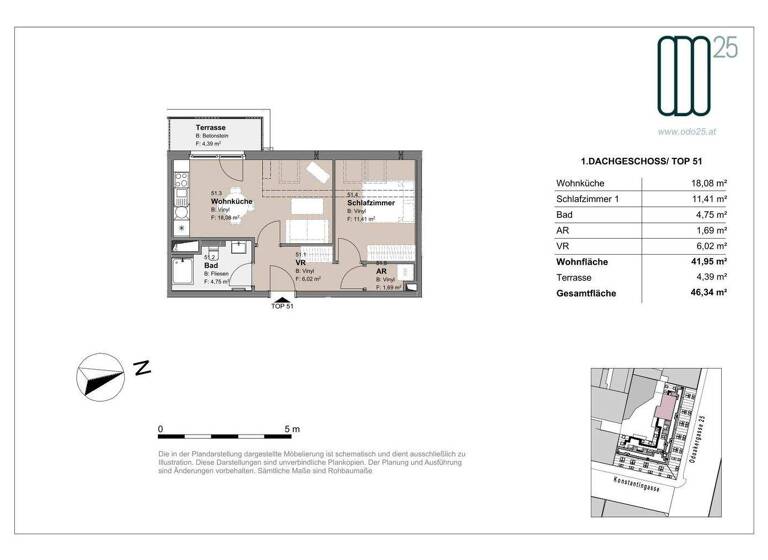 Wohnung zur Miete - Erstbezug 812 € 2 Zimmer 42 m² 5. Geschoss frei ab 01.07.2026 Odoakergasse 25 Wien 1160