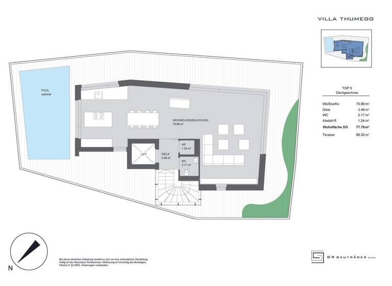 Penthouse zum Kauf provisionsfrei 2.350.000 € 3 Zimmer 137,2 m² Thumeggerstrasse 5 Morzg Salzburg(Stadt) 5020