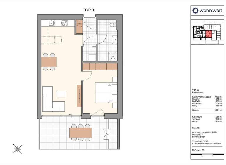 Wohnung zum Kauf - Erstbezug 385.000 € 2 Zimmer 55,6 m² EG Kalkofenweg 24 B+C Götzis 6840