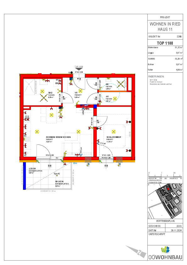 Wohnung zur Miete 537 € 2 Zimmer 51,3 m²<br/>Wohnfläche 2.<br/>Geschoss Berta-Brader-Weg Ried im Innkreis 4910