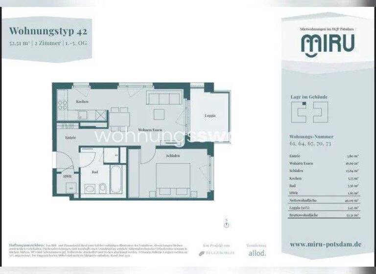 Wohnung zur Miete Tauschwohnung 936 € 2 Zimmer 53 m² 1. Geschoss Templiner Vorstadt Potsdam 14473