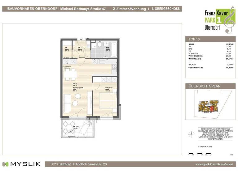 Wohnung zur Miete 1.190 € 51,6 m² 1. Geschoss frei ab 01.04.2026 Oberndorf bei Salzburg 5110