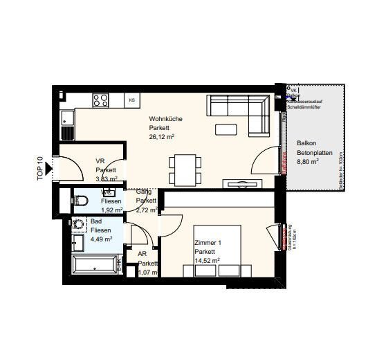 Wohnung zum Kauf 213.000 € 2 Zimmer 54,7 m²<br/>Wohnfläche 1.<br/>Geschoss Bruck an der Leitha 2460