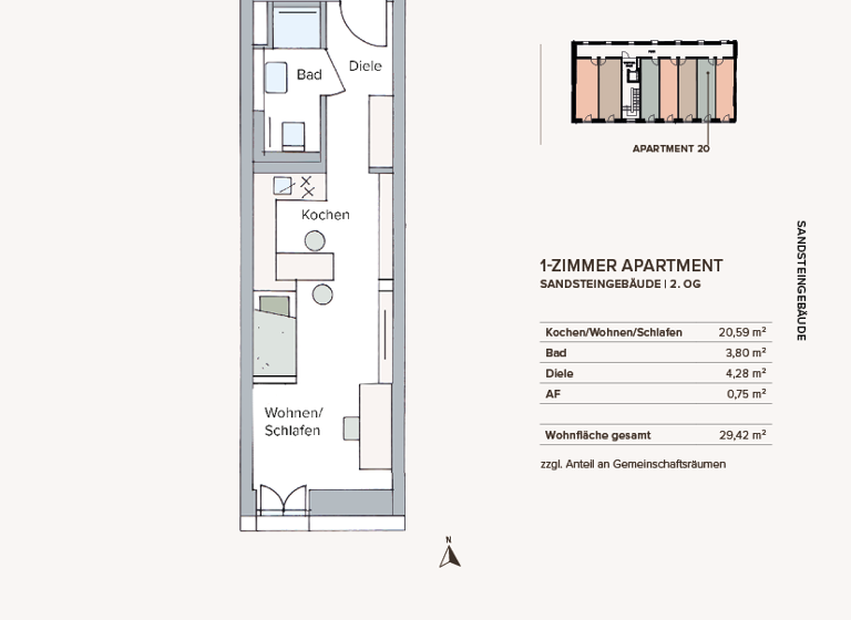 Studio zum Kauf - Erstbezug provisionsfrei 278.019 € 1 Zimmer 29,4 m² 2. Geschoss Fahrstraße 13 Innenstadt Erlangen 91054