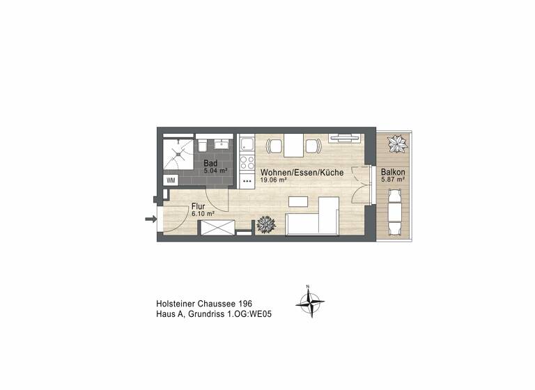 Studio zum Kauf - Neubau 233.300 € 1 Zimmer 33,1 m² 1. Geschoss Holsteiner Chaussee 196 Schnelsen Hamburg 22457