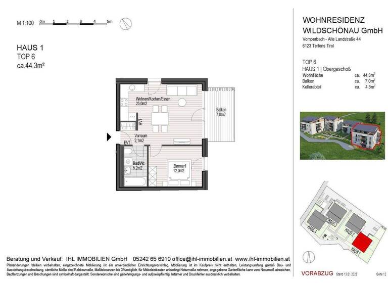Wohnung zum Kauf - Erstbezug 2 Zimmer 44,3 m² 2. Geschoss Lenzen 239 Oberau 6311