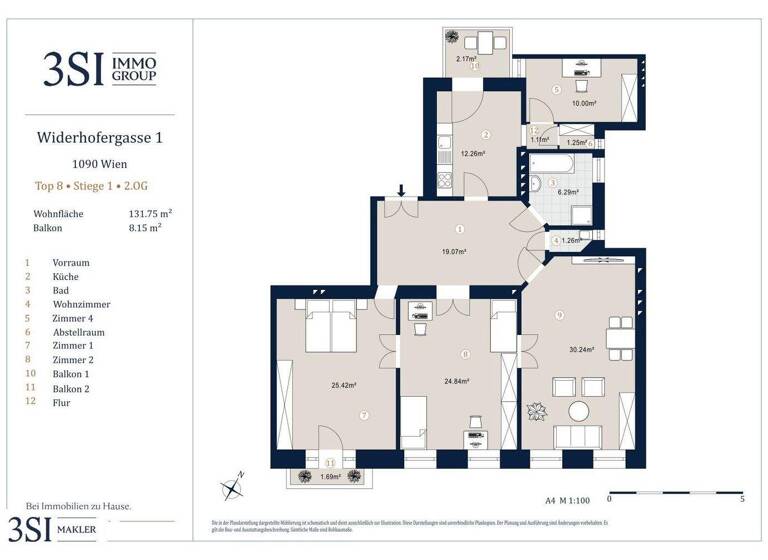 Wohnung zum Kauf 990.000 € 5 Zimmer 131,8 m² 2. Geschoss Widerhoferplatz 1 Wien 1090