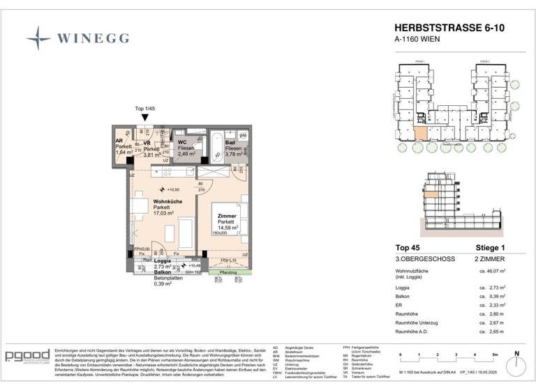 Wohnung zum Kauf - Erstbezug 321.900 € 2 Zimmer 46,1 m² 3. Geschoss Herbststraße 6-10 Wien 1160