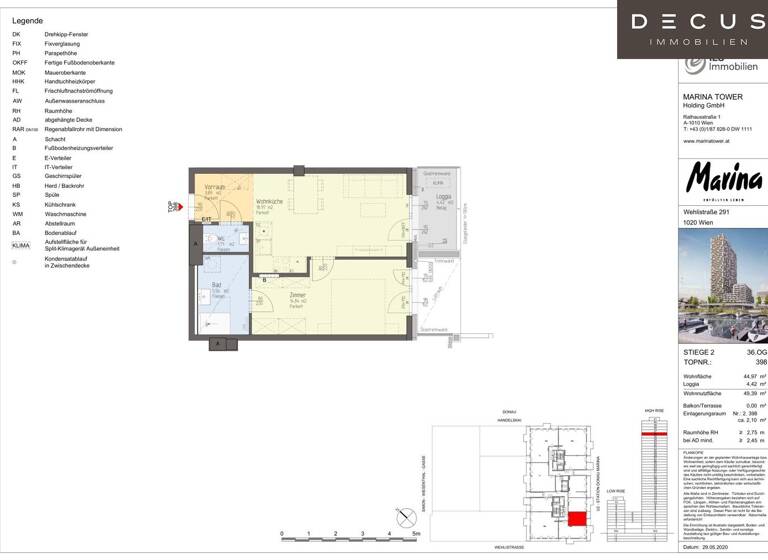 Wohnung zum Kauf 435.000 € 2 Zimmer 44,4 m² 36. Geschoss Wien 1020